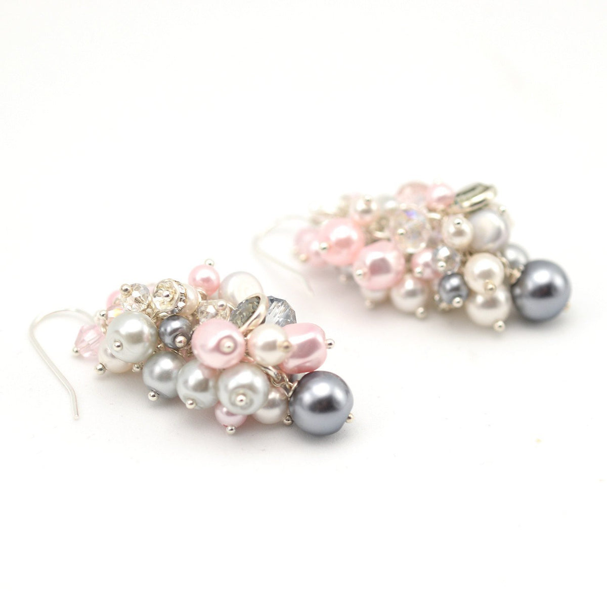 Pearl Cluster Drop Earrings Pink & Grey
