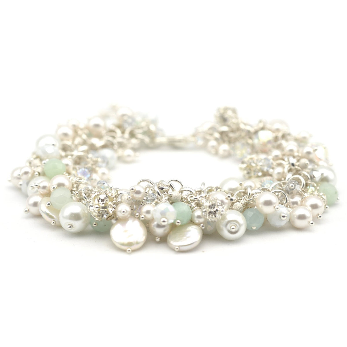 Aquamarine Pearl Cluster Bracelet
