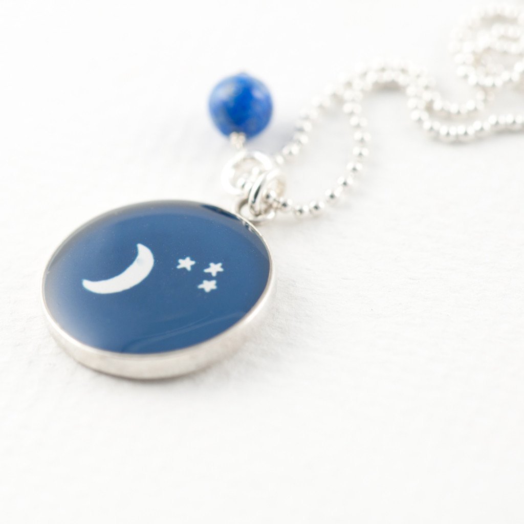 Moon and star necklace with lapis