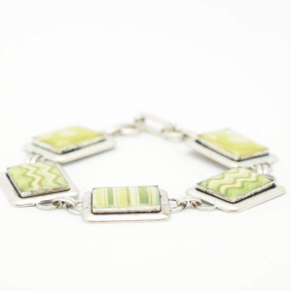 Green with envy silver link bracelet rectangle