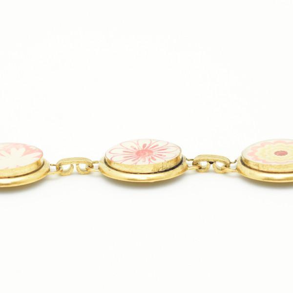 Pink Floral Round Gold Bracelet