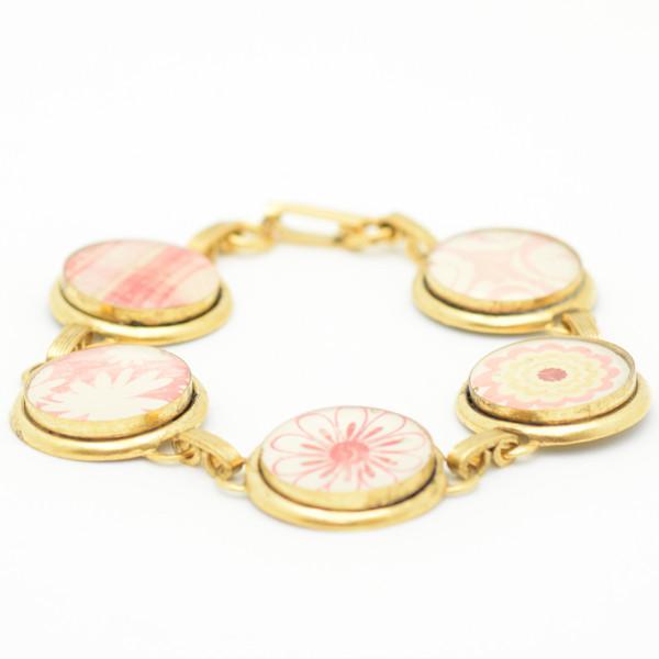 Pink Floral Round Gold Bracelet