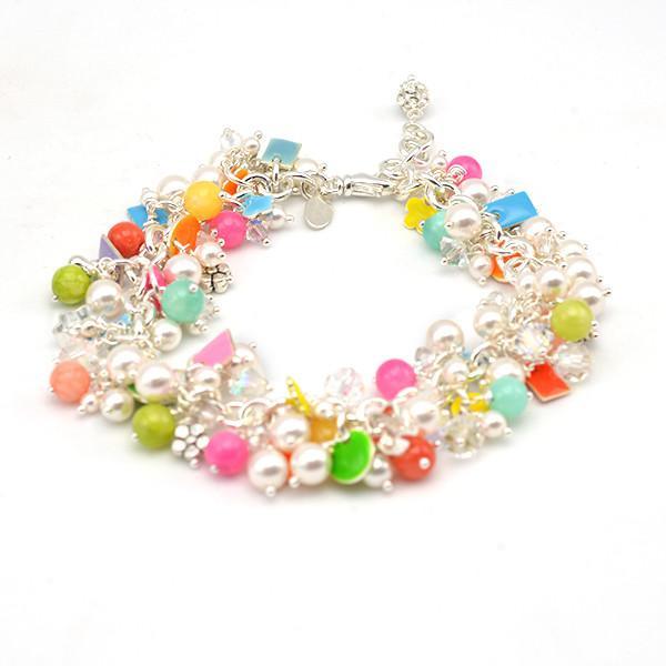 colorful pearl cluster bracelet