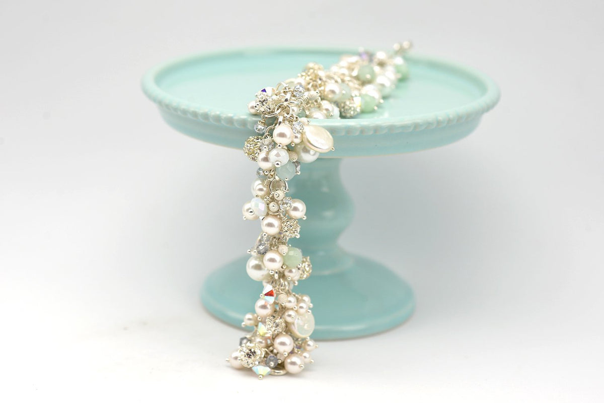 Aquamarine and Pearl Cluster Bracelet