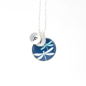 Dragonfly pendant and intials closeup
