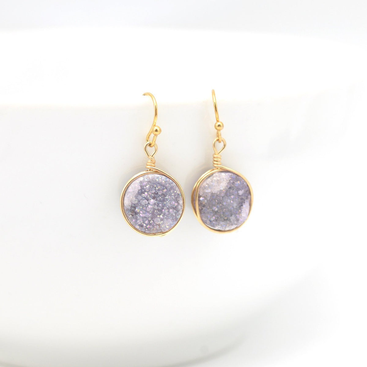 violet druzy drop earrings