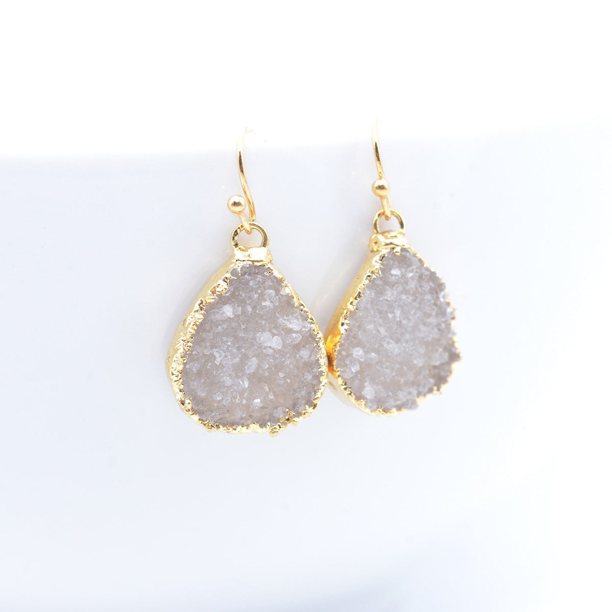 Gold plated teardrop druzy earrings