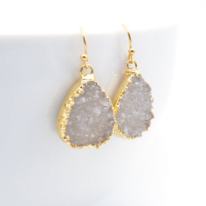 Gold plated teardrop druzy earrings