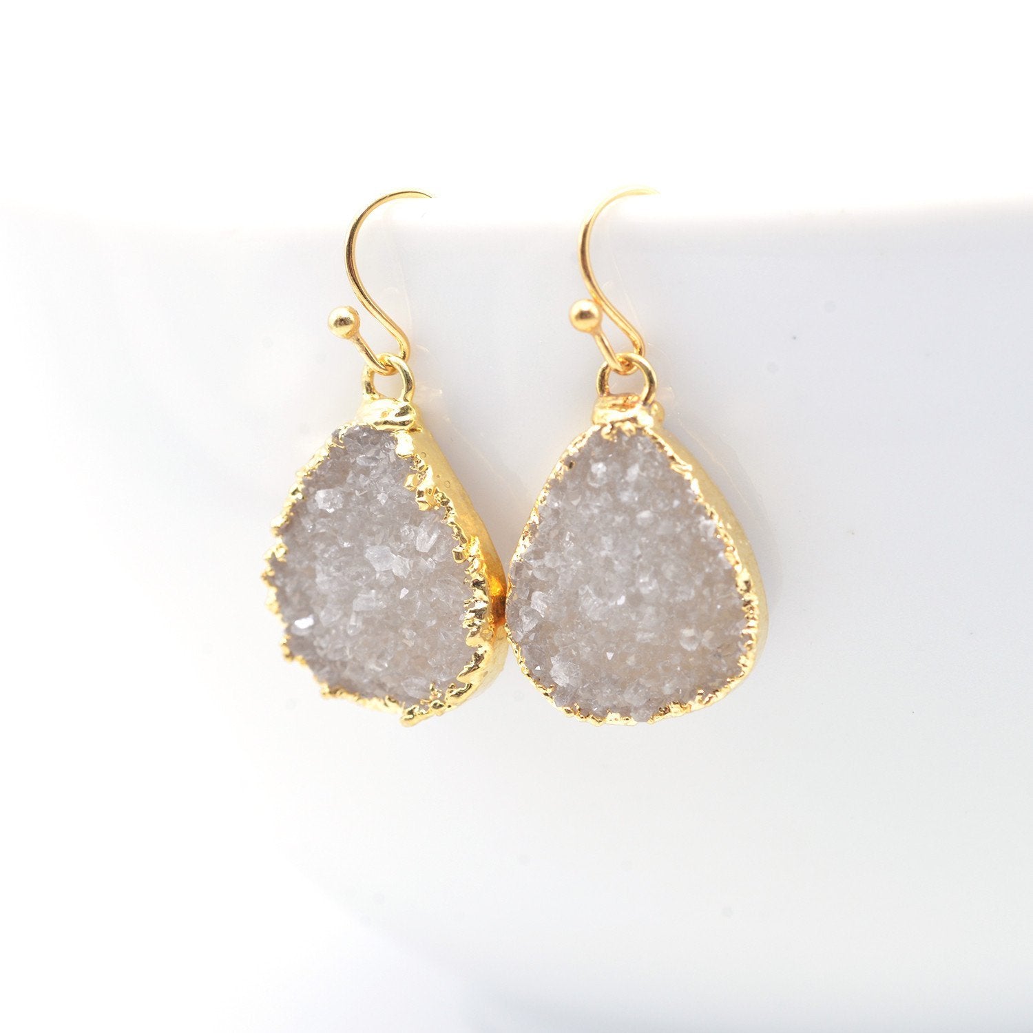 Gold plated teardrop druzy earrings