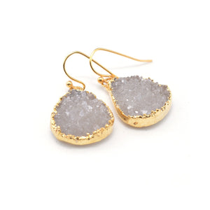Gold plated teardrop druzy earrings