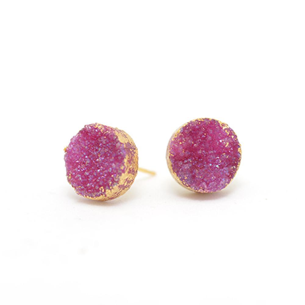 hand plated magenta druzy gold post earrings