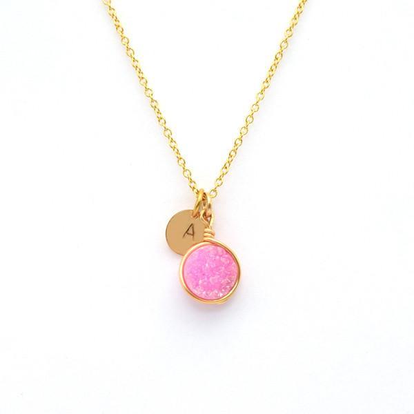 Pink Druzy Personalized Necklace