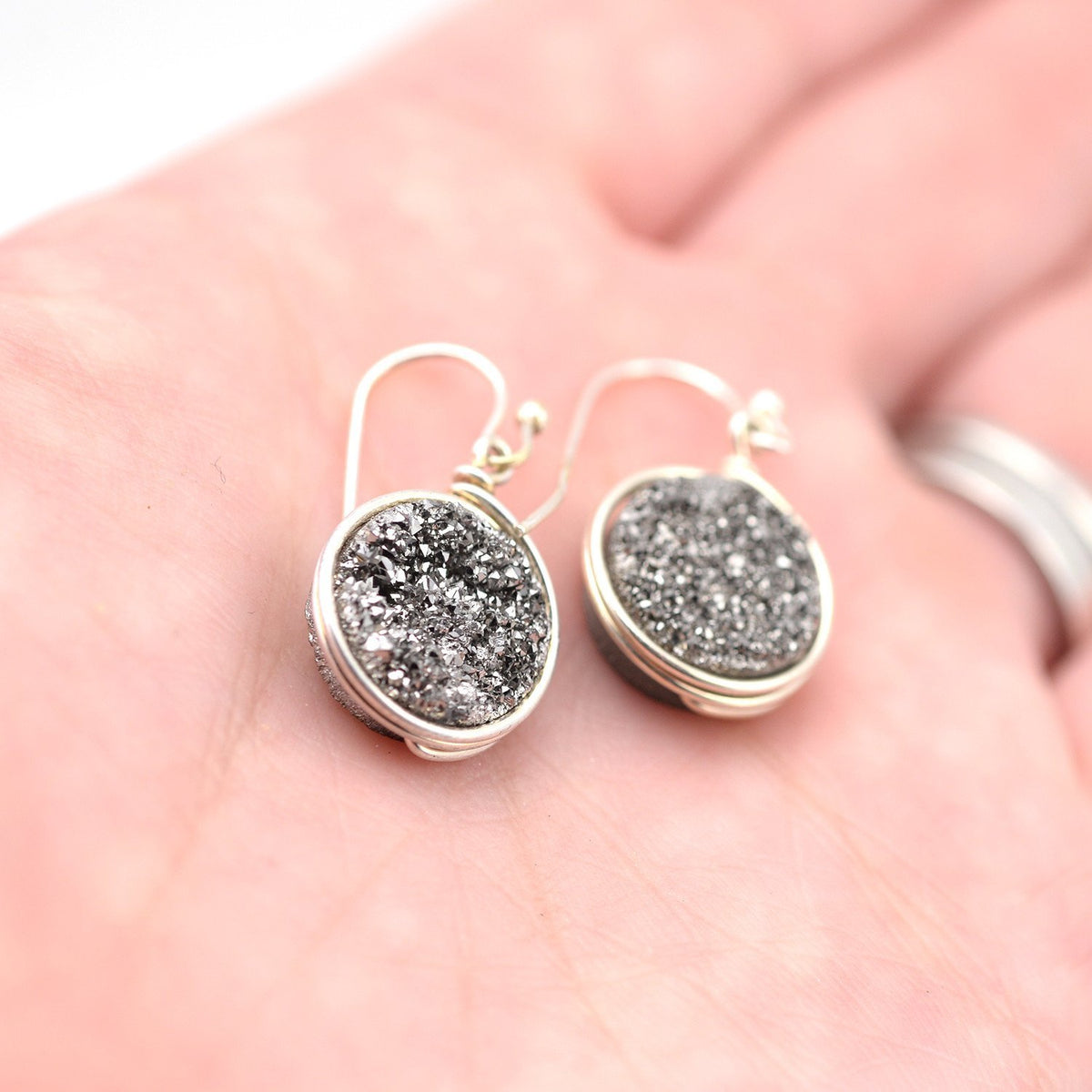 Silver Druzy Earrings