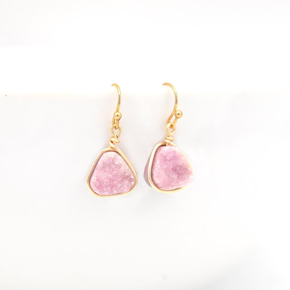 Pink Druzy Trillion Earrings