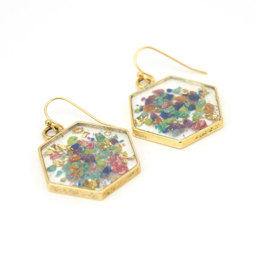 Crushed Gemstone Hexagon Earrings