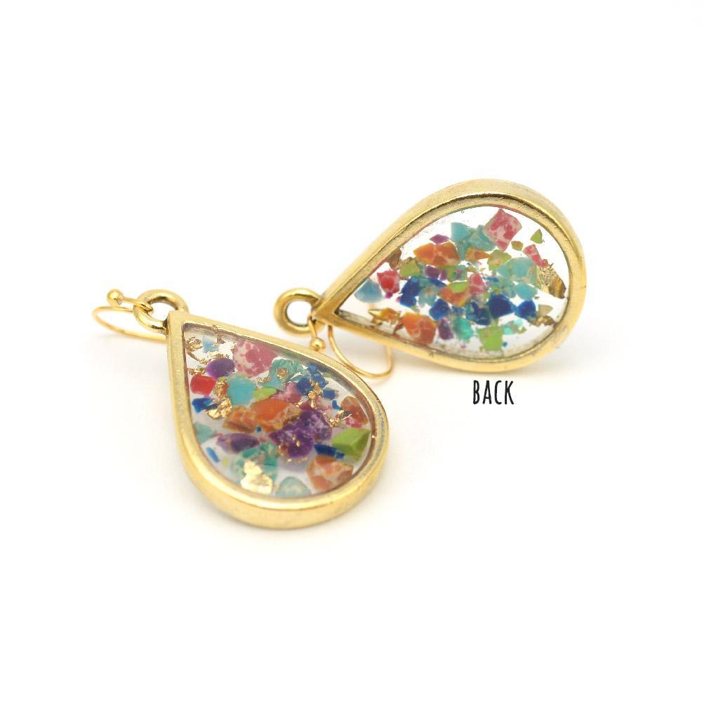 Crushed Gemstone Teardrop Earrings in gold
