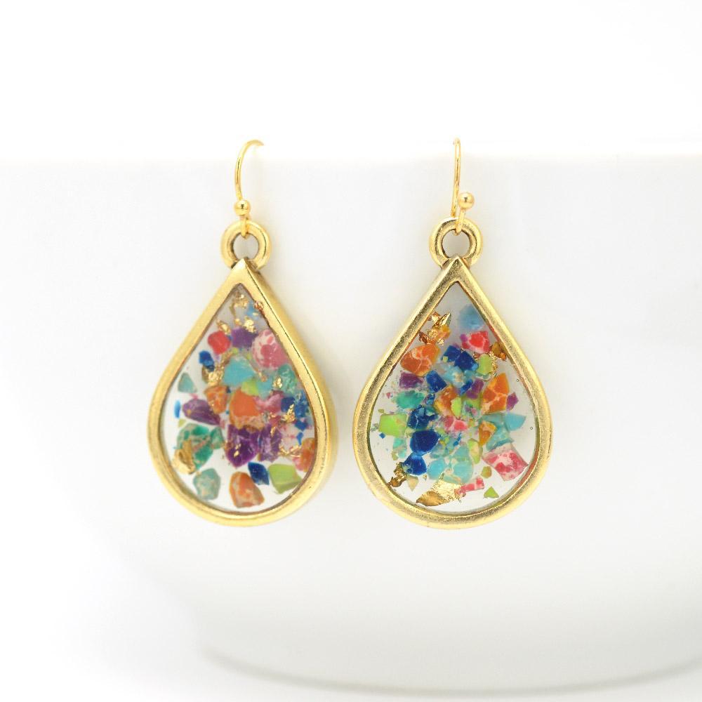 Crushed Gemstone Teardrop Earrings in gold