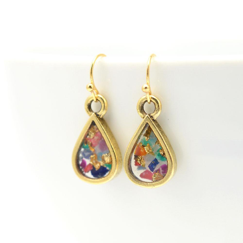 Tiny Teardrop Crushed Gemstone Earrings