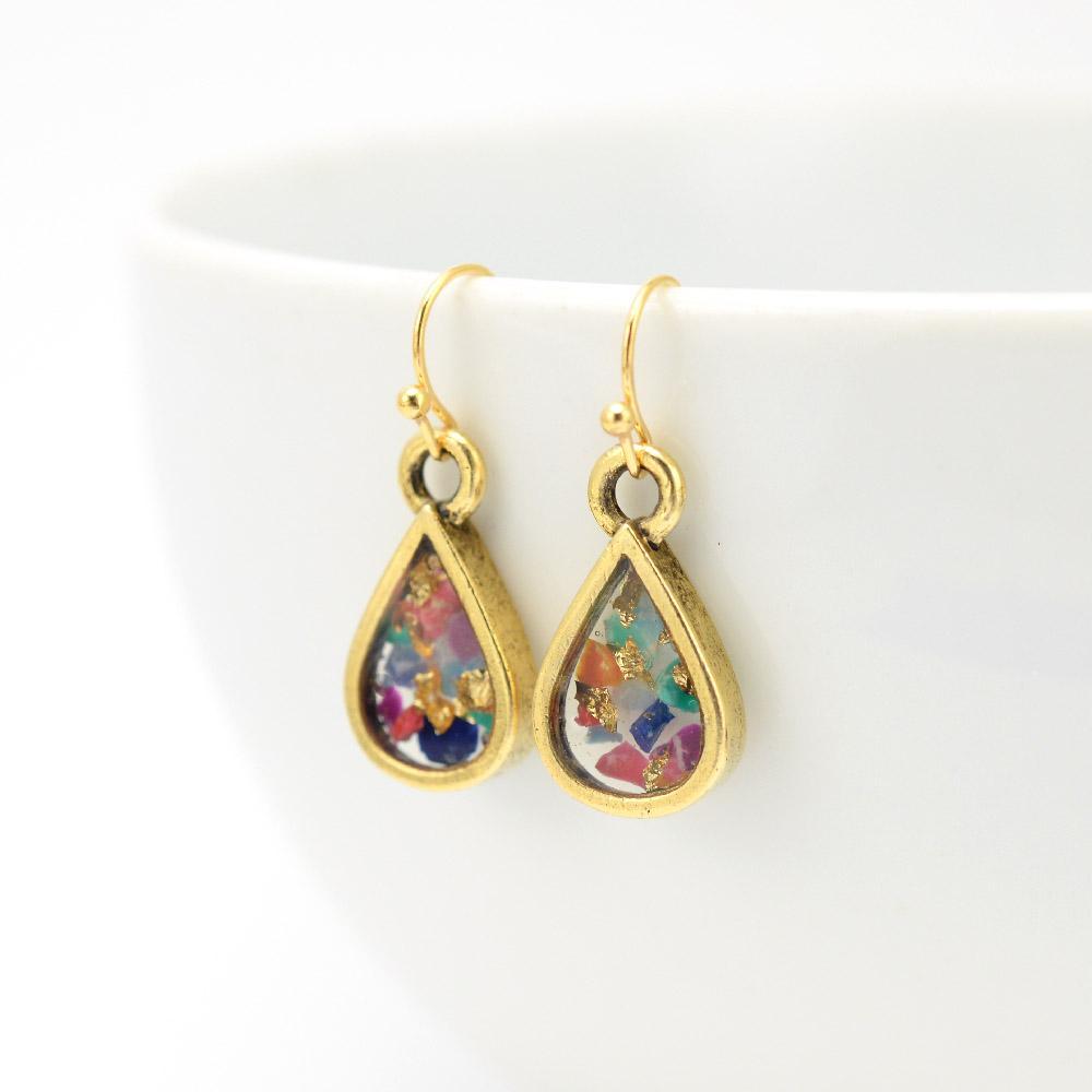 Tiny Teardrop Crushed Gemstone Earrings