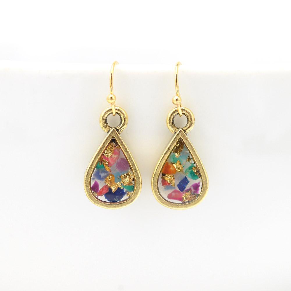 Tiny Teardrop Crushed Gemstone Earrings