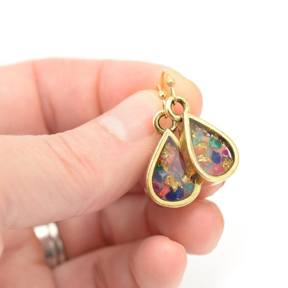Tiny Teardrop Crushed Gemstone Earrings