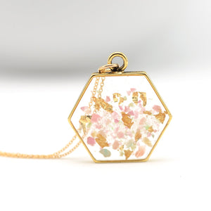 hexagon necklace pink confetti
