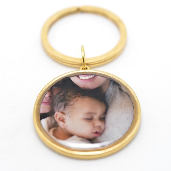 Round Photo Key Chain with Hand Stamped Message on Back