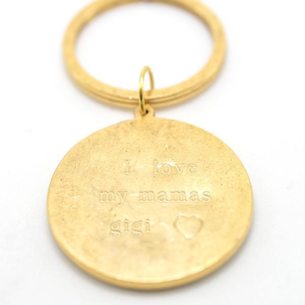 Round Photo Key Chain with Hand Stamped Message on Back