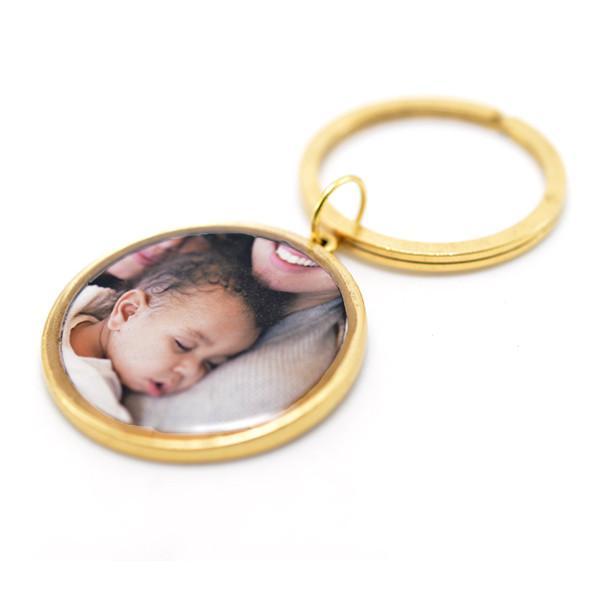Round Photo Key Chain with Hand Stamped Message on Back