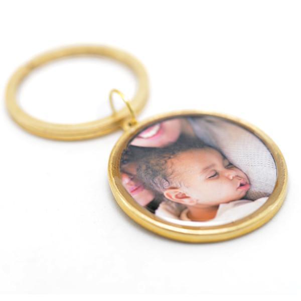 Round Photo Key Chain with Hand Stamped Message on Back