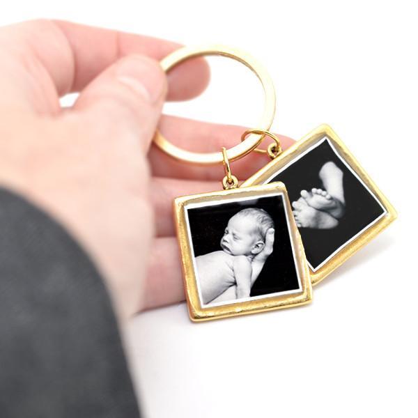 Square Photo Key Chain with Hand Stamped Message on Back
