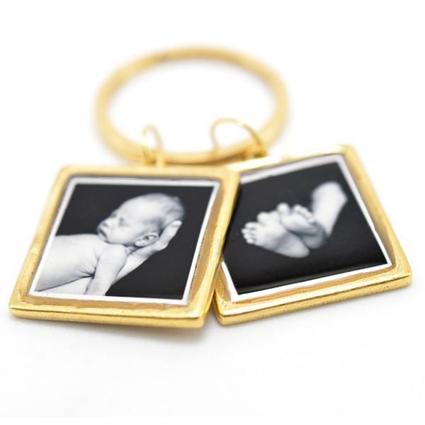 Square Photo Key Chain with Hand Stamped Message on Back