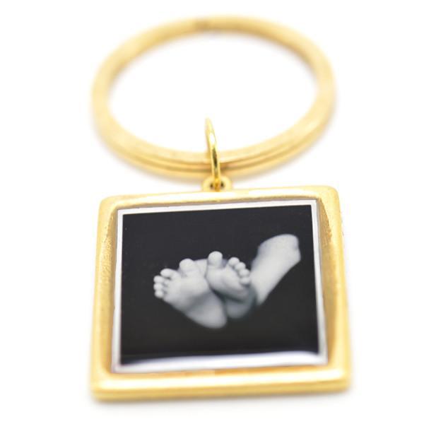 Square Photo Key Chain with Hand Stamped Message on Back