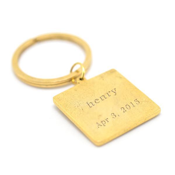 Square Photo Key Chain with Hand Stamped Message on Back