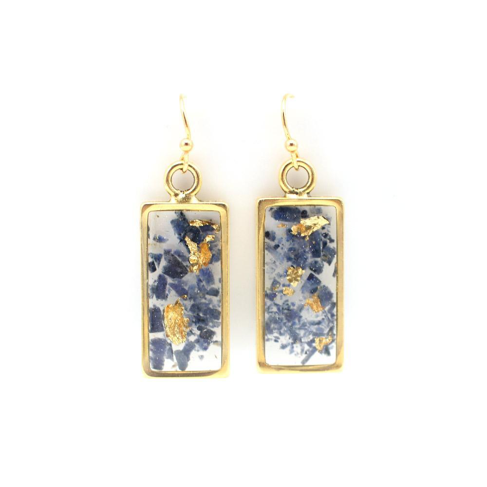 Gold and lolite rectangle earrings