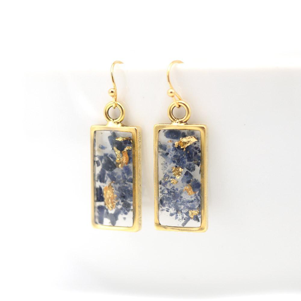 Gold and lolite rectangle earrings