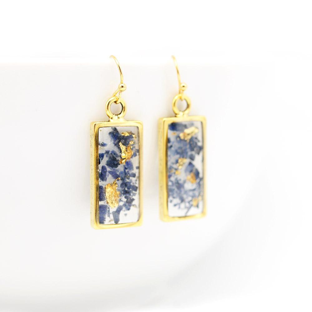 Gold and lolite rectangle earrings