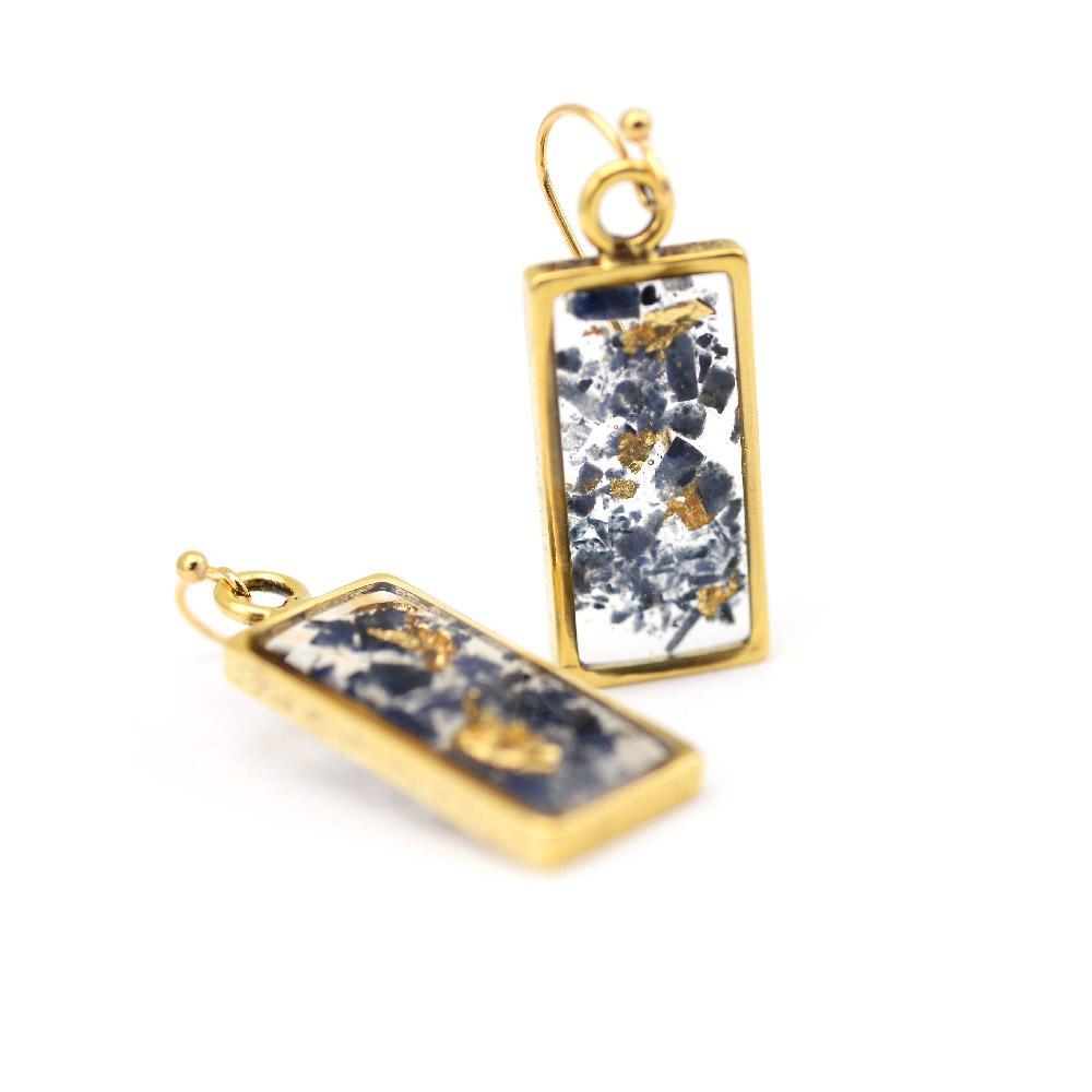 Gold and lolite rectangle earrings