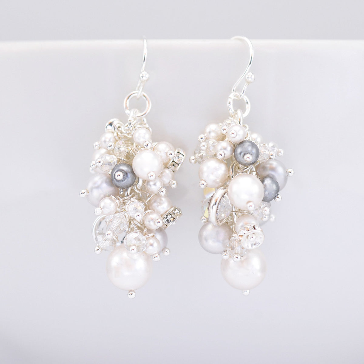 Pearl Cluster Drop Earrings Ivory & Grey