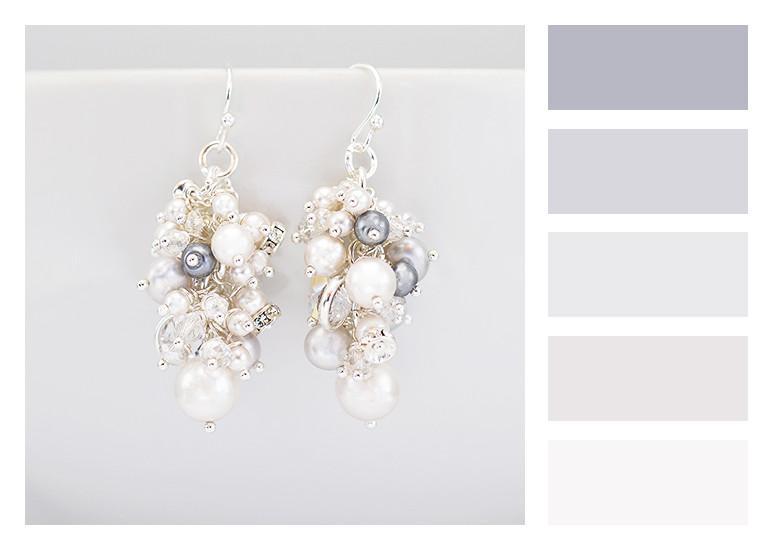 Pearl Cluster Drop Earrings Ivory & Grey