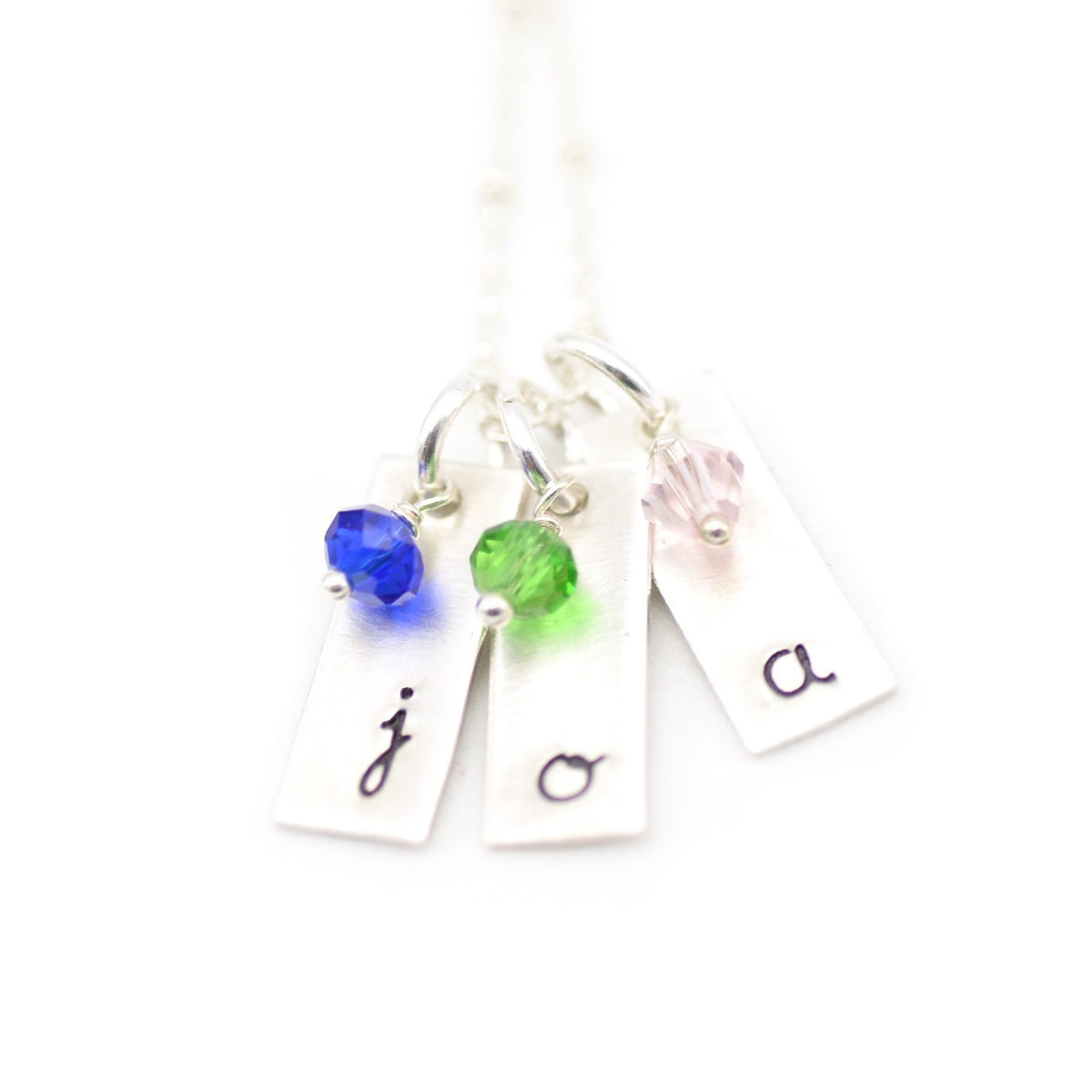 handstamped bar pendants with gemstones