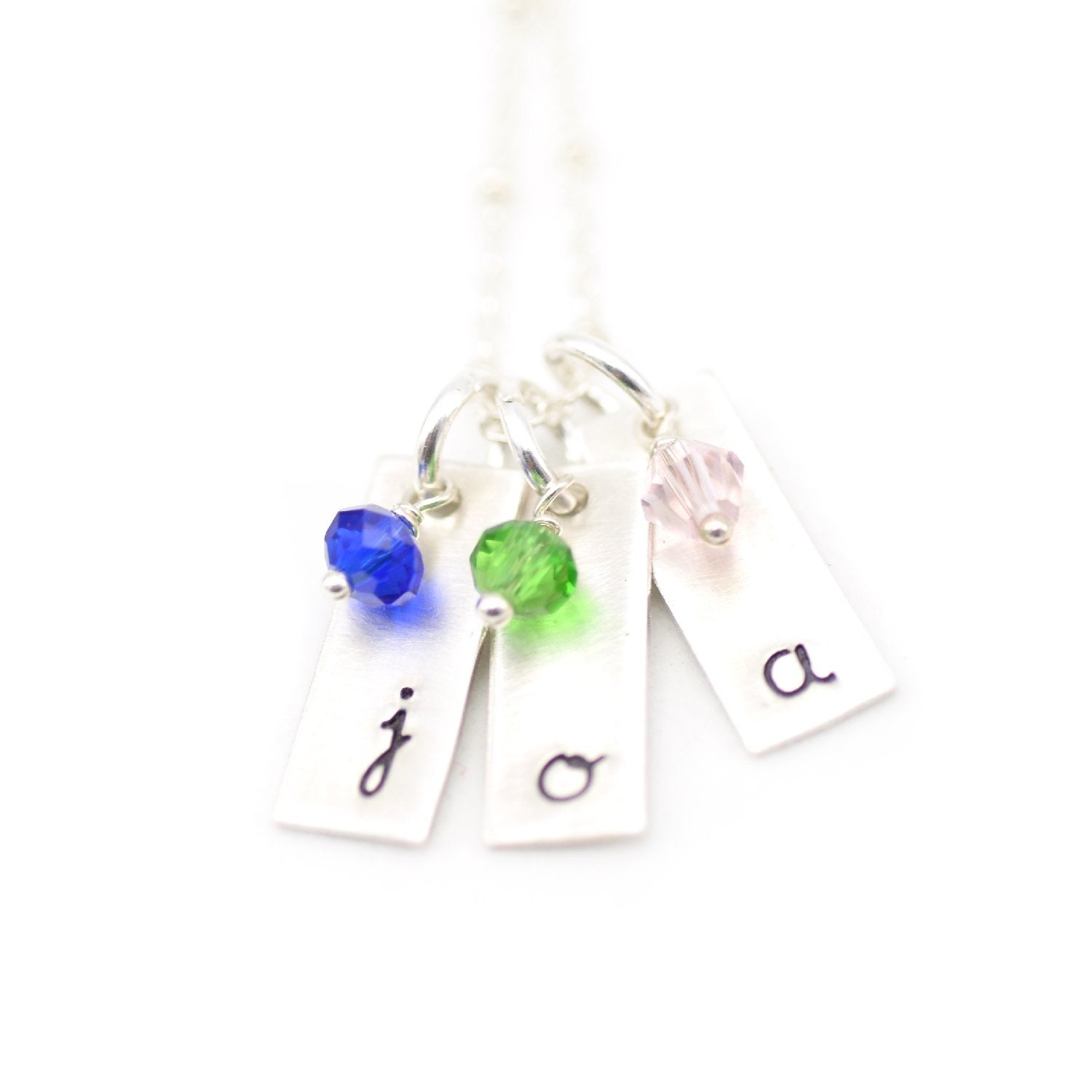 handstamped bar pendants with gemstones