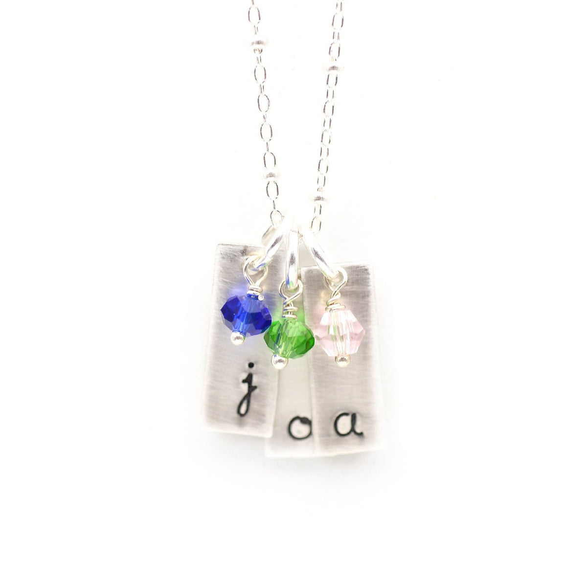 handstamped bar pendants with gemstones 