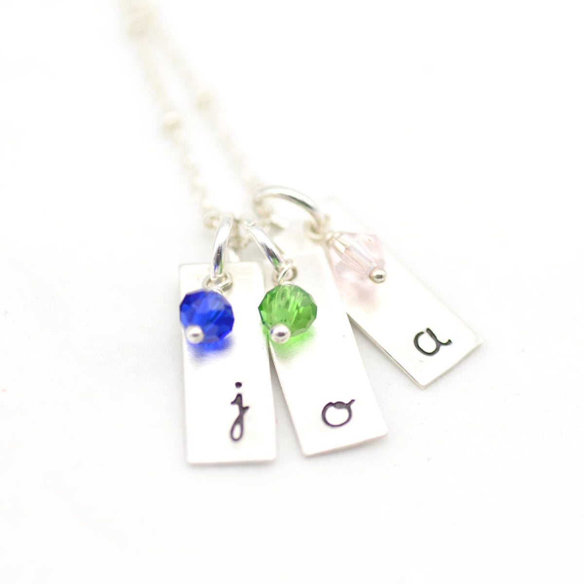 handstamped bar pendants with gemstones 