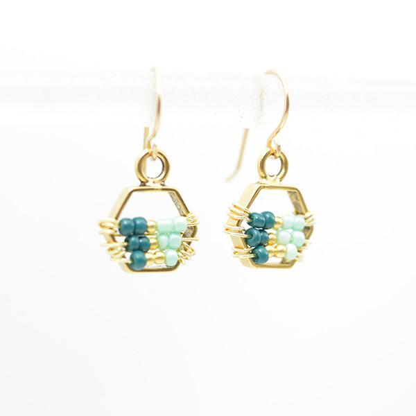Beaded hexagon earrings gold