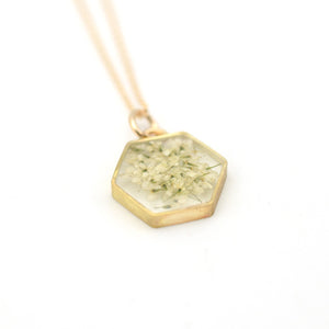 Large floral hexagon necklace in gold