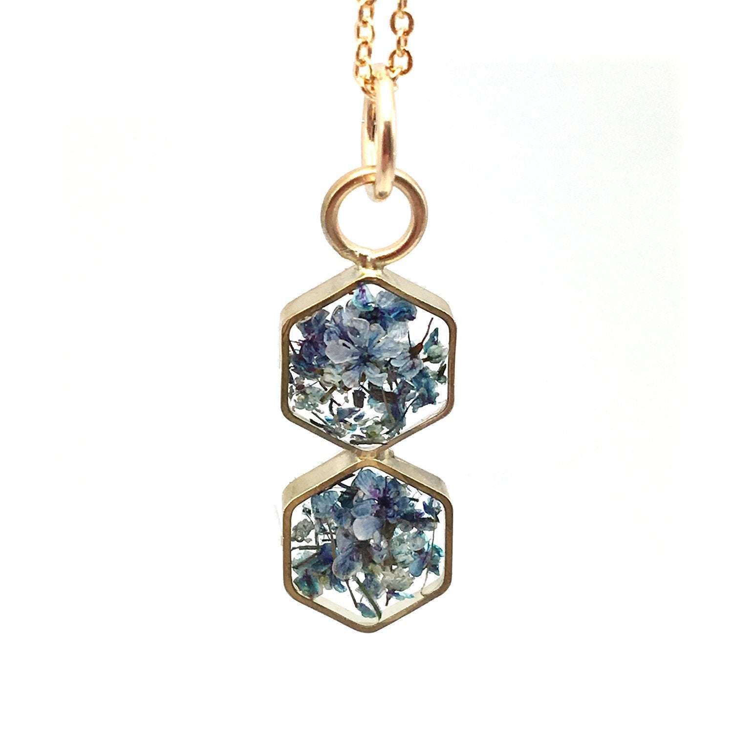 Dual hexagon floral necklace in gold