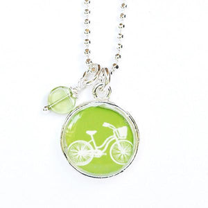 green apple bicycle necklace