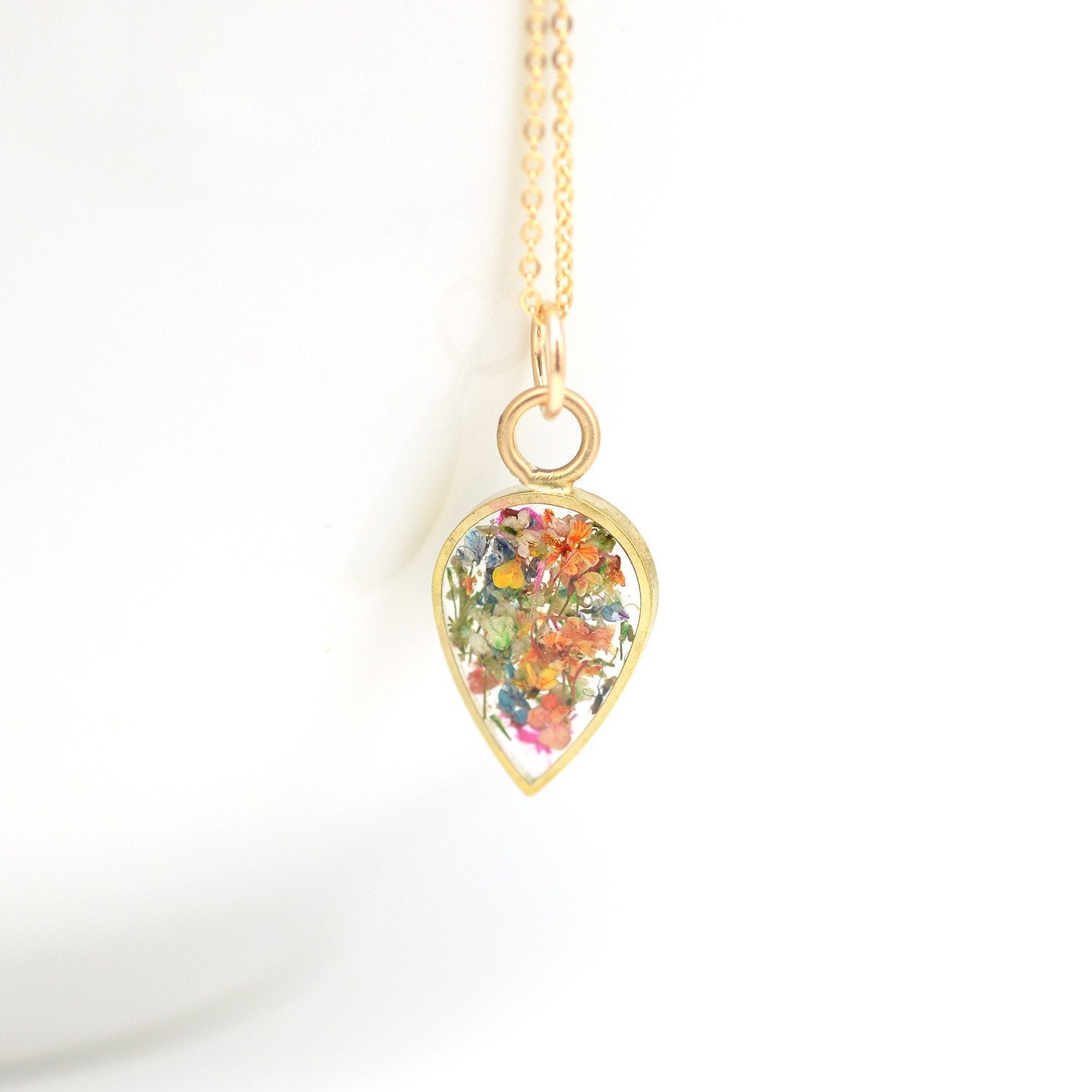 Tiny Teardrop Floral Necklace
