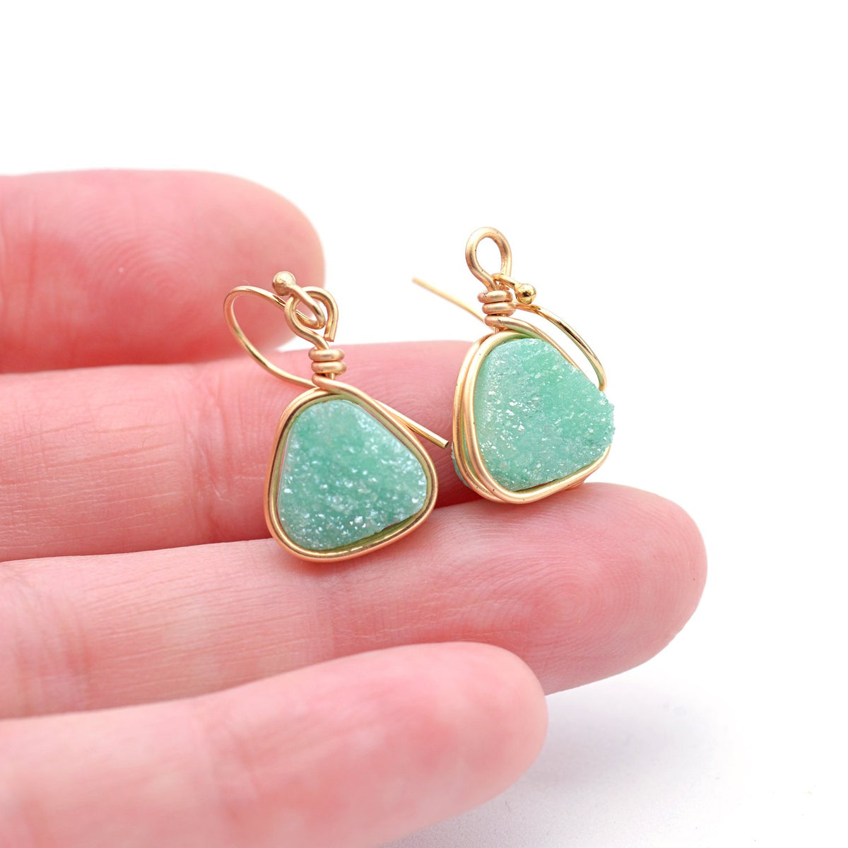 Druzy Earrings in Spring Mint